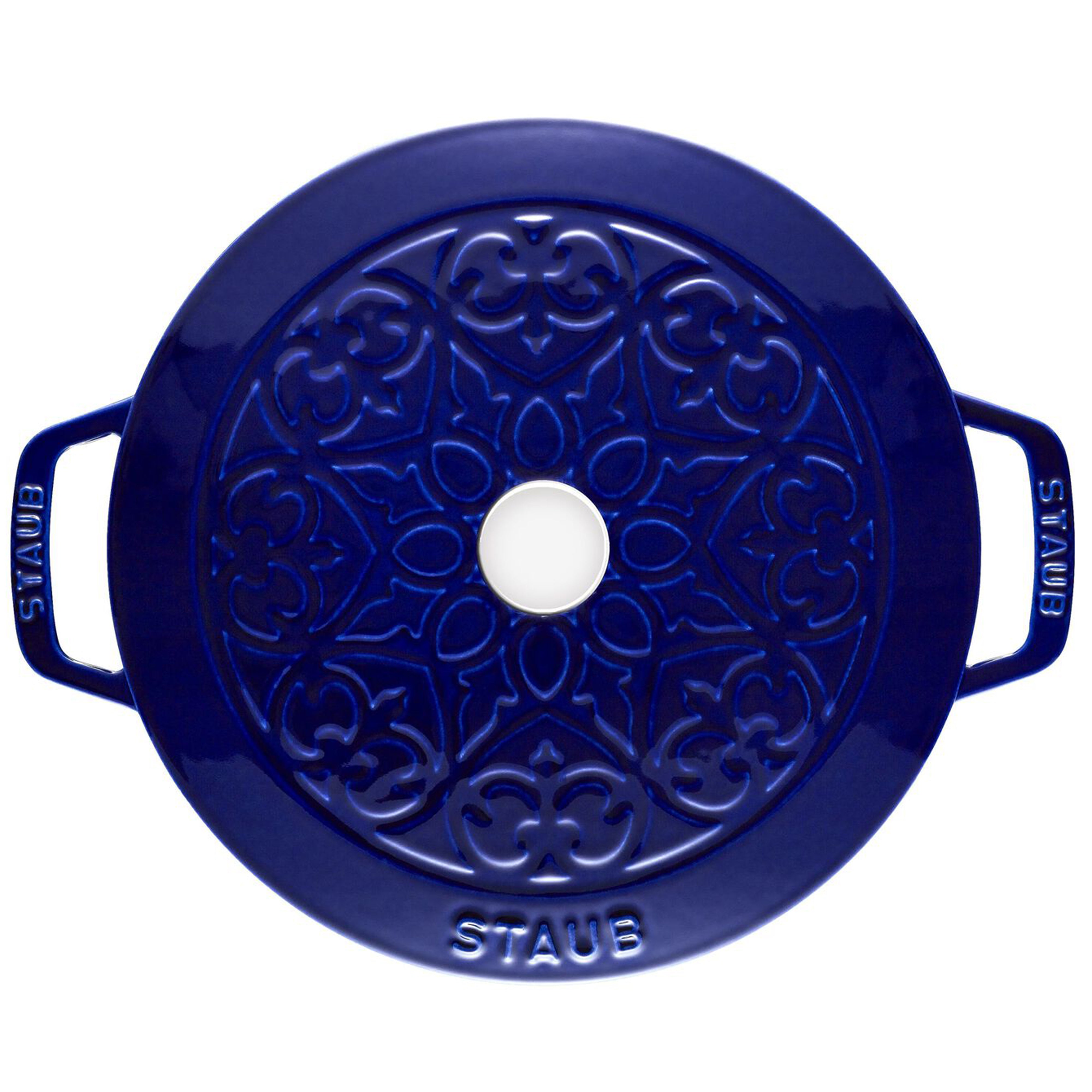 Staub Cast Iron Dark Blue Essential French Oven with Lilly Lid, 3.75-Quart