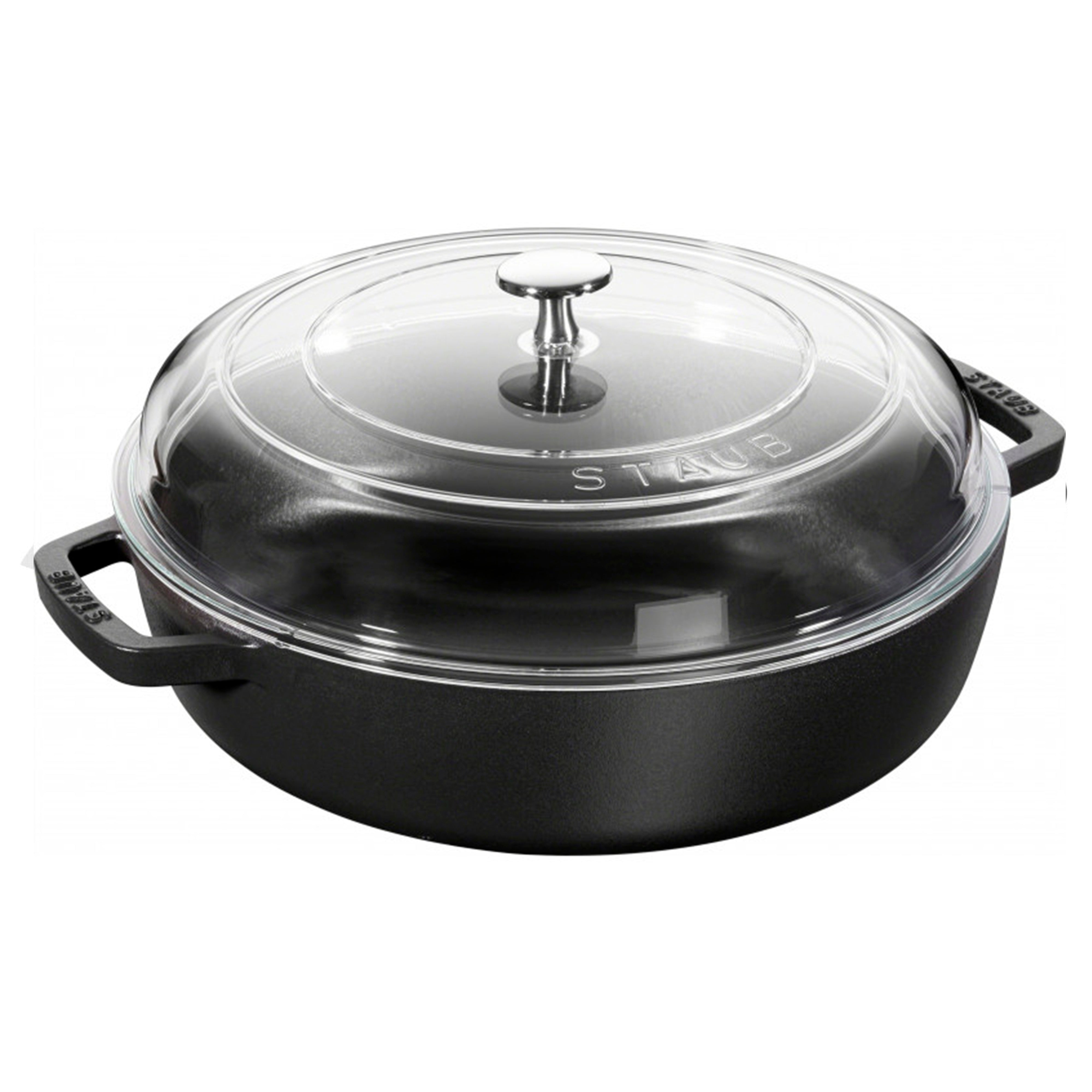 Staub Cast Iron Black Braiser with Glass Lid, 3.3-Quart