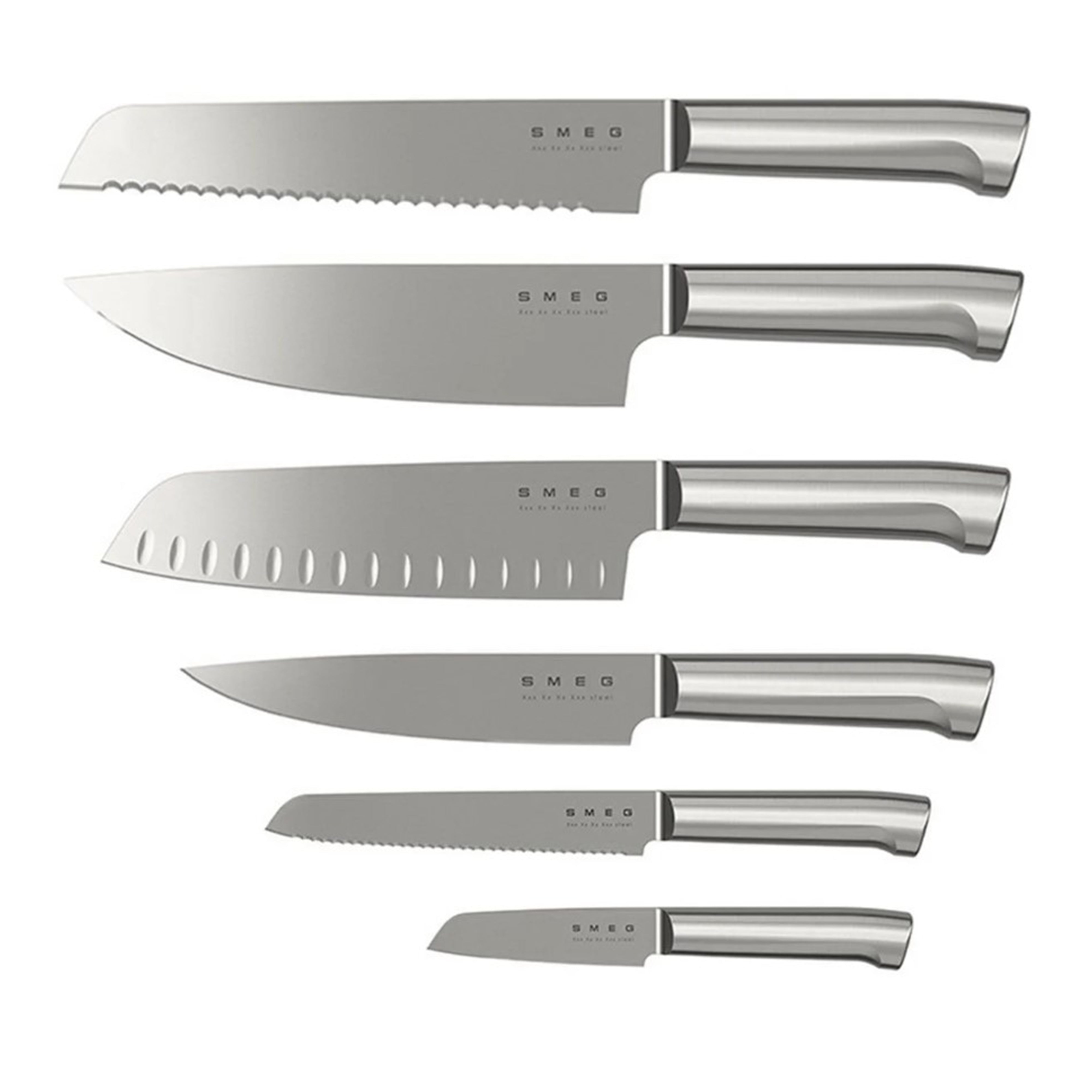 Smeg Stainless Steel 7-Piece Cream Knife Block Set