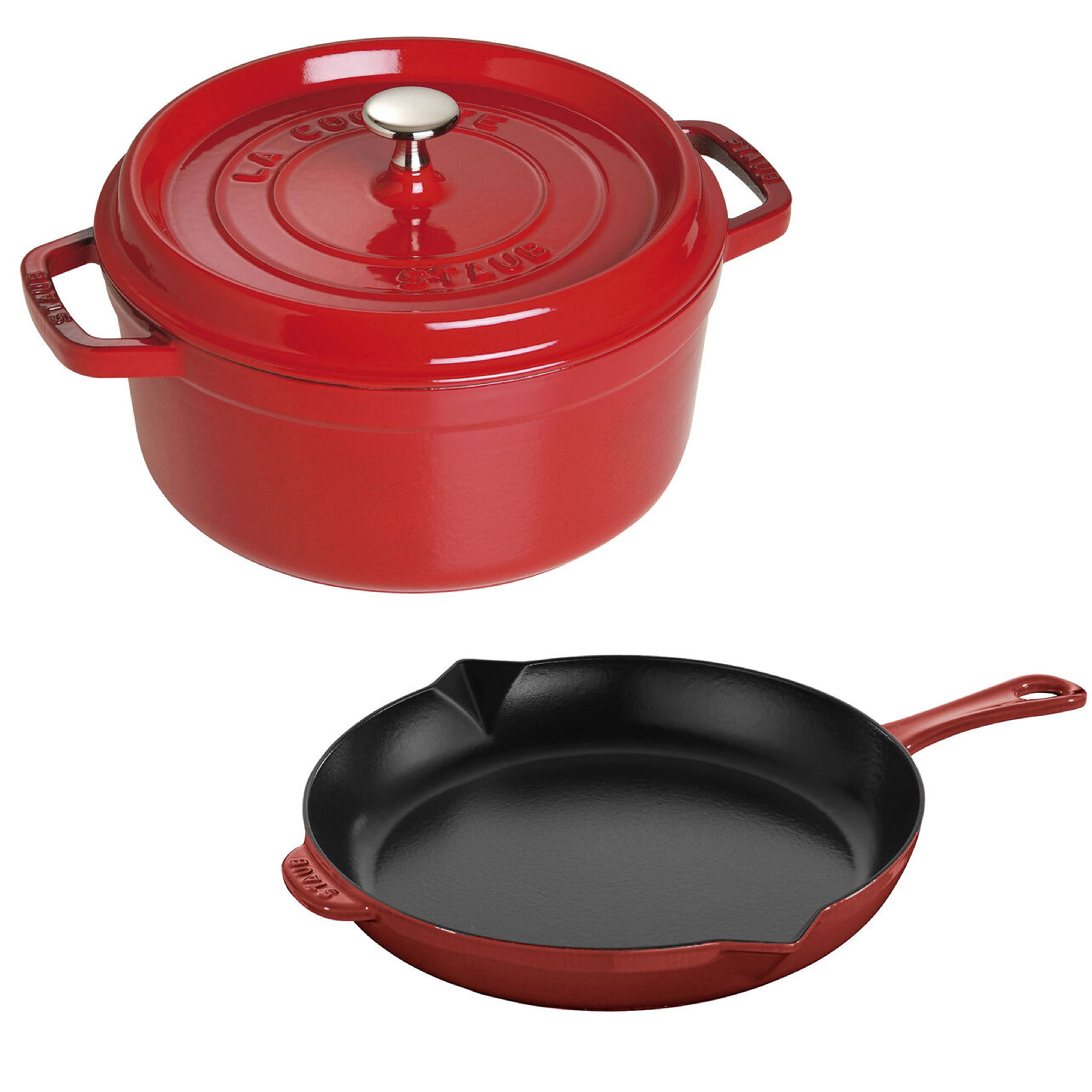 Staub Cast Iron 3-Piece Cherry Cocotte and Fry Pan Set