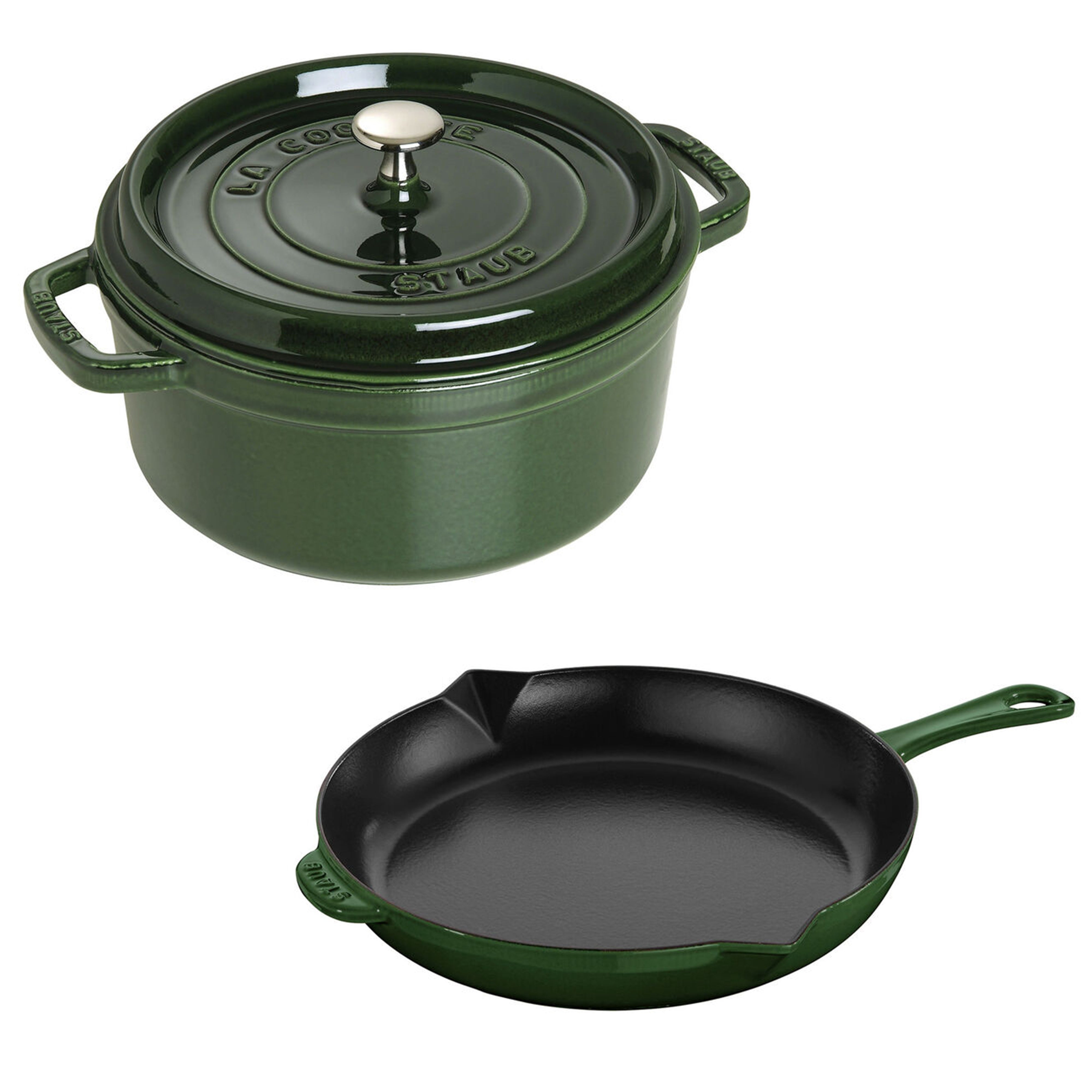 Staub Cast Iron 3-Piece Basil Cocotte and Fry Pan Set