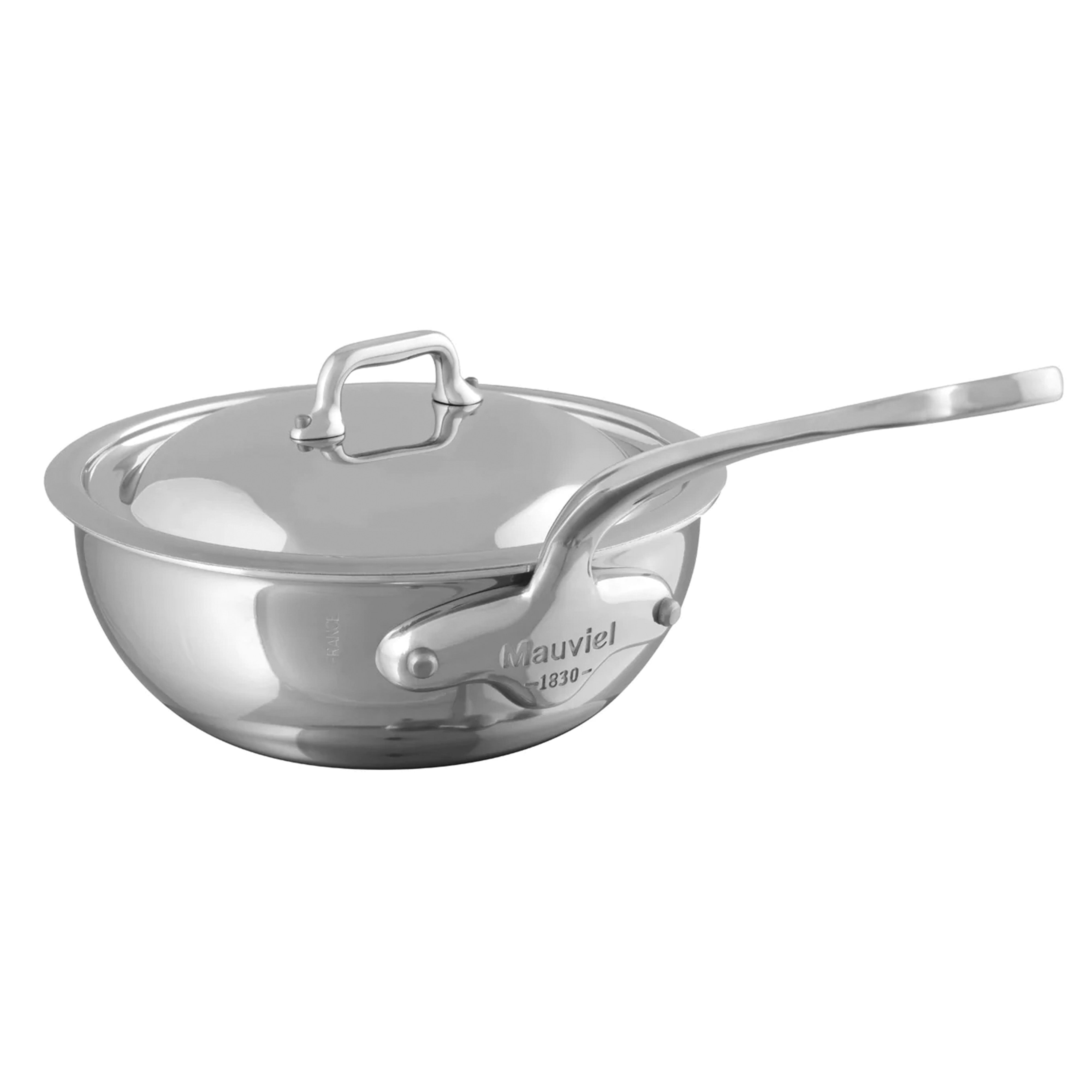 Mauviel M'Cook Stainless Steel Curved Splayed Saute Pan with Lid, 1.1-Quart