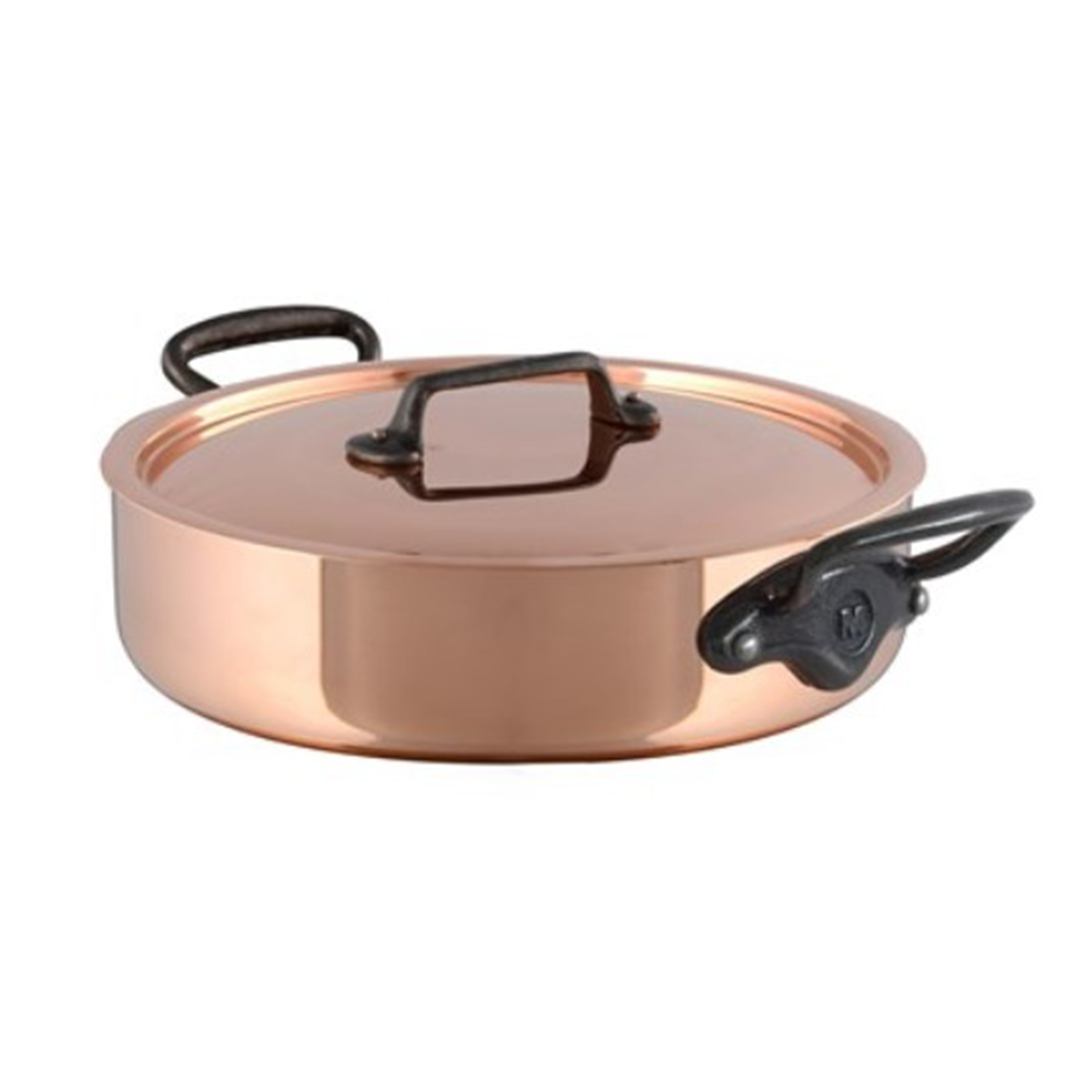 Mauviel M'150ci Copper Rondeau With Cast Iron Handle & Copper Lid, 0.9-Quart
