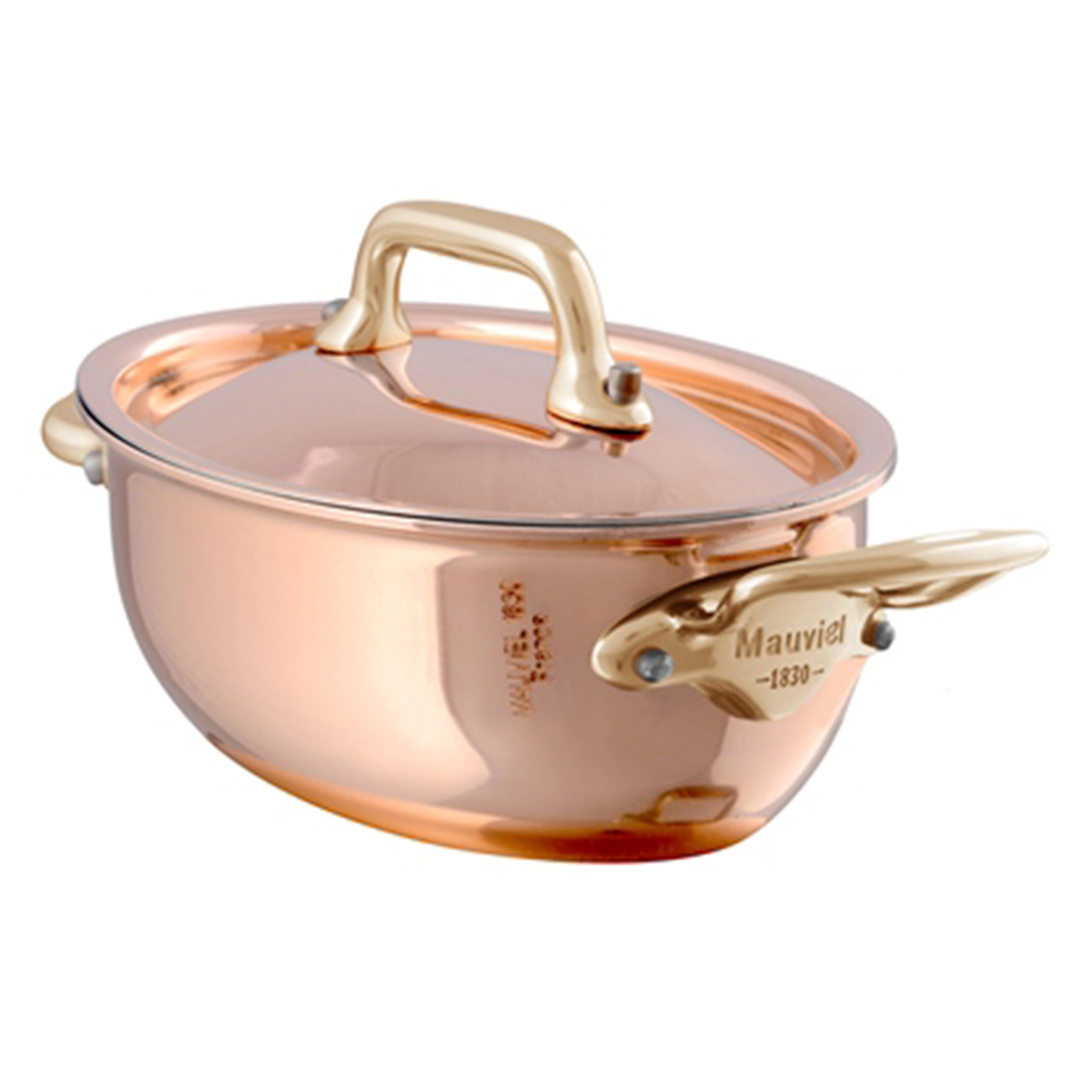 Mauviel M'Mini Copper Oval Cocotte With Bronze Handles and Copper Lid, 0.42-Quart