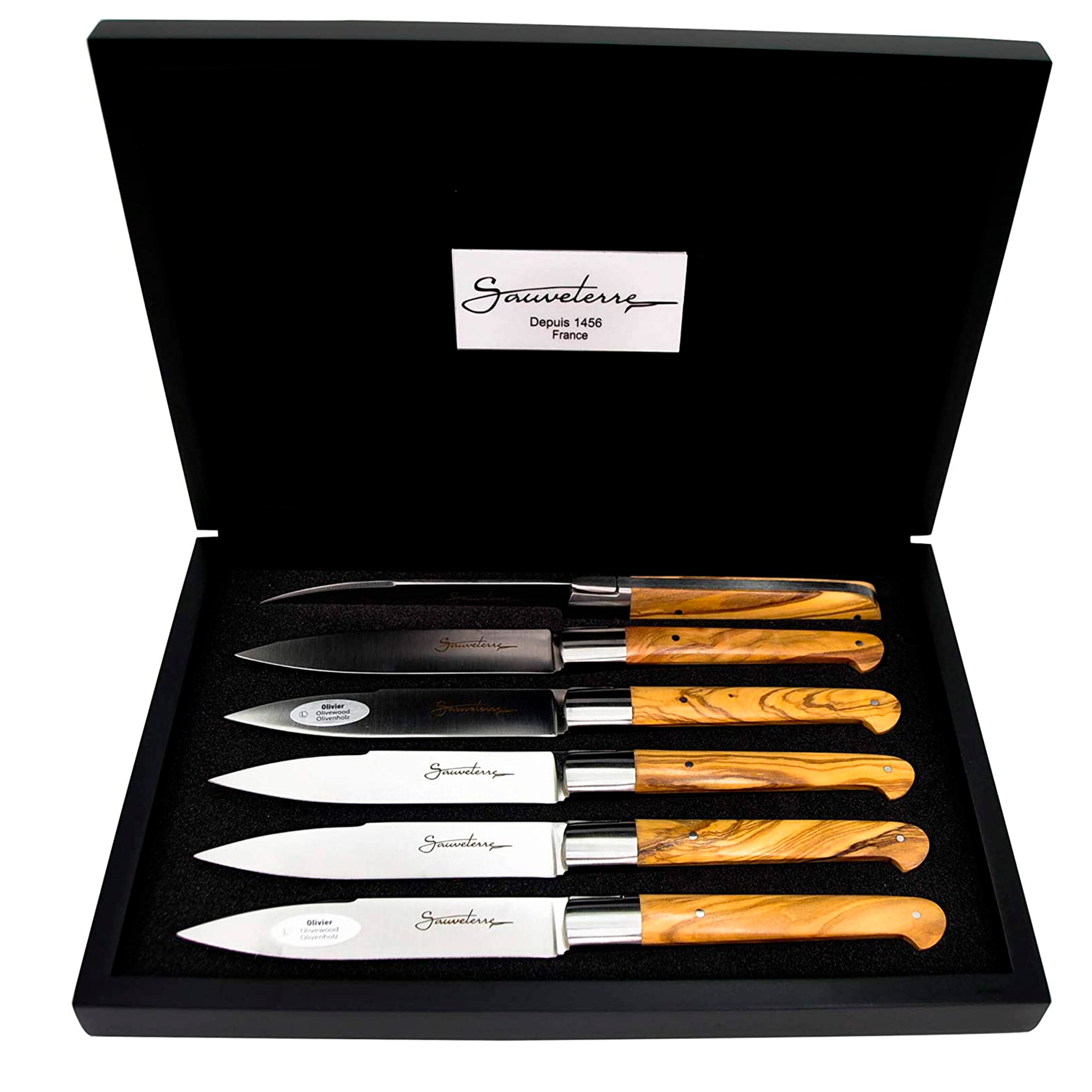 Sauveterre Stainless Steel 6-Piece Steak Knife Set with Olivewood Handle