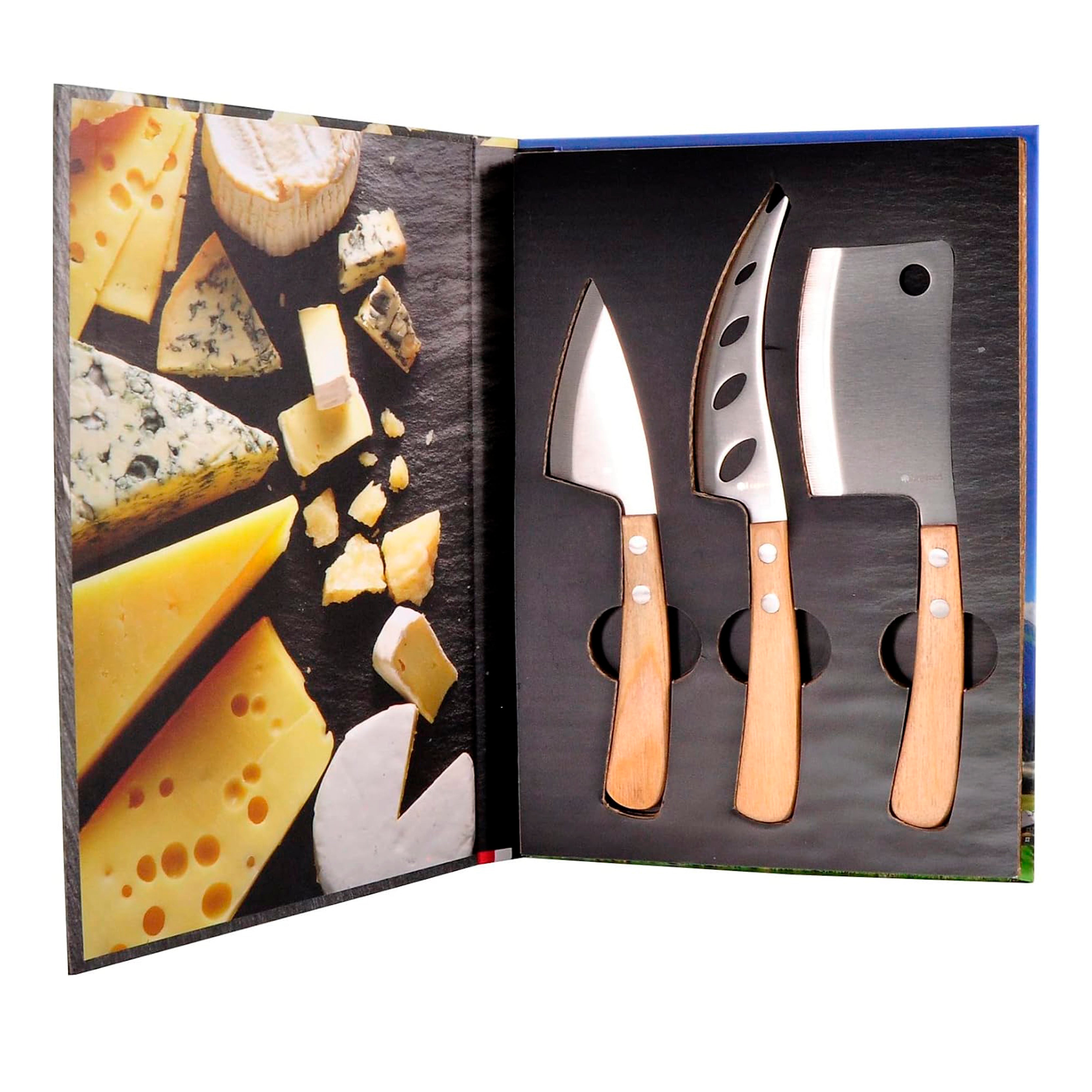 Legnoart Stainless Steel Latte Vivo 3 Piece Cheese Knife Set with Light Wood Handle