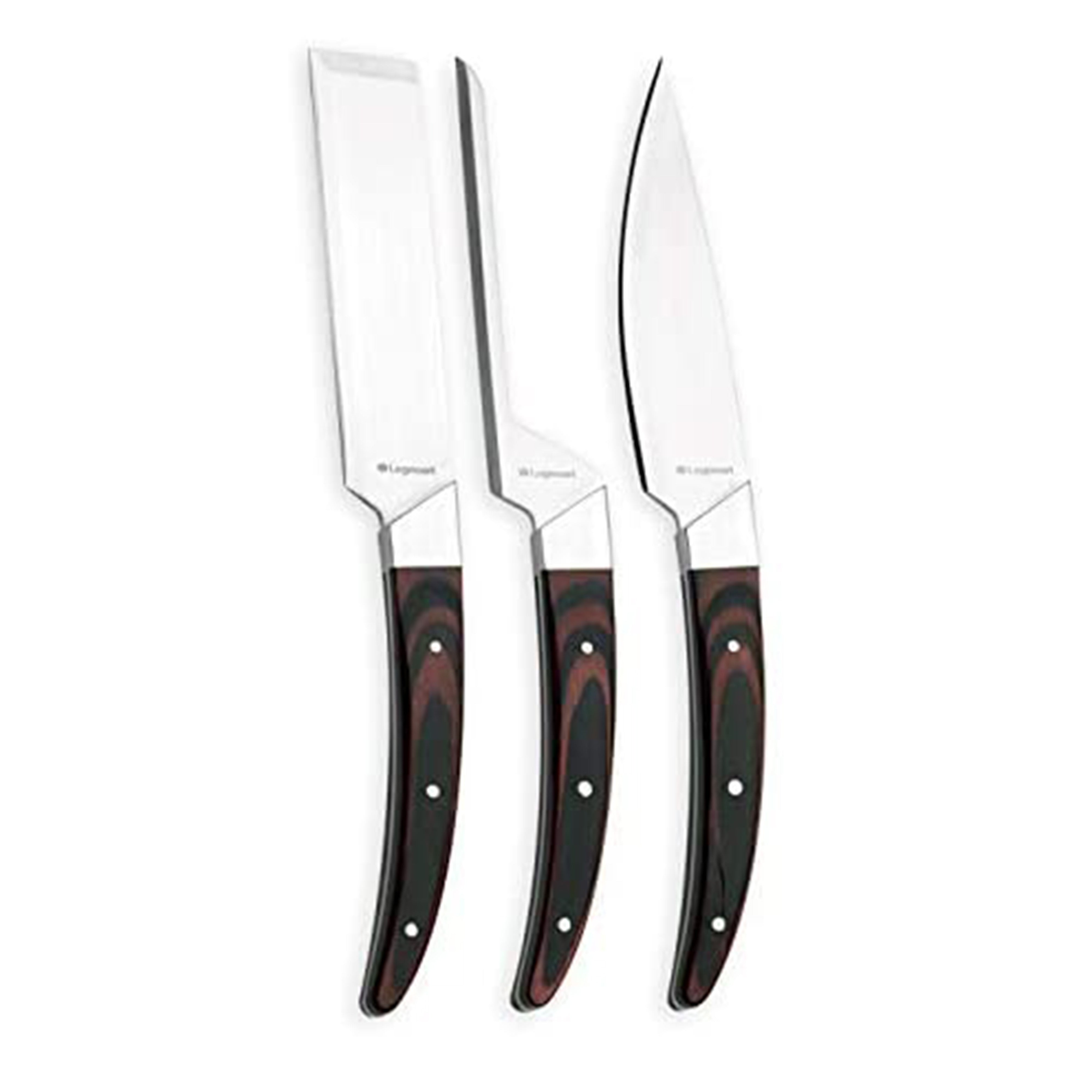 Legnoart Caseus 3-Piece Cheese Knife Set with Dark Wood Brown Handle