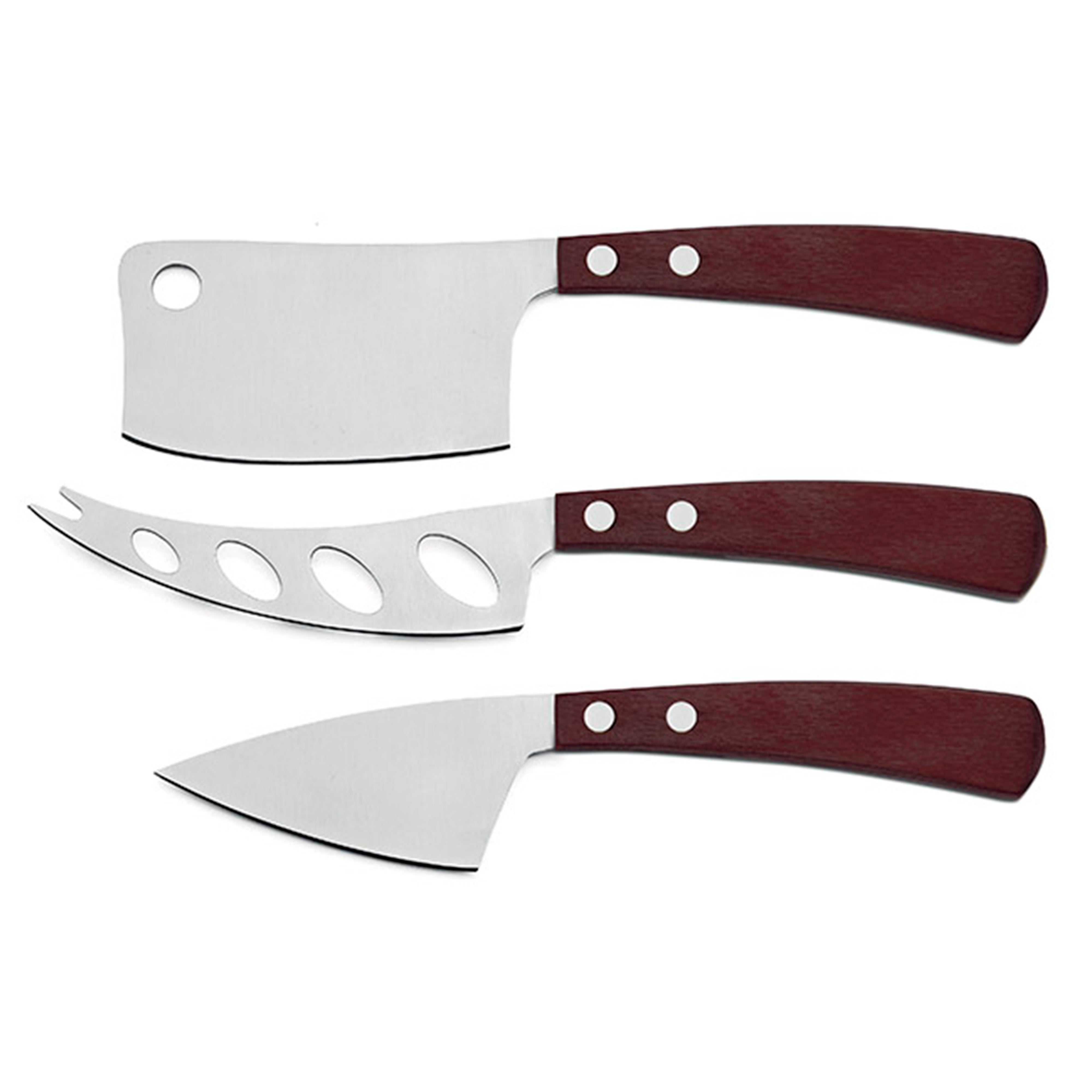 Legnoart Stainless Steel Latte Vivo 3 Piece Cheese Knife Set with Dark Wood Handle