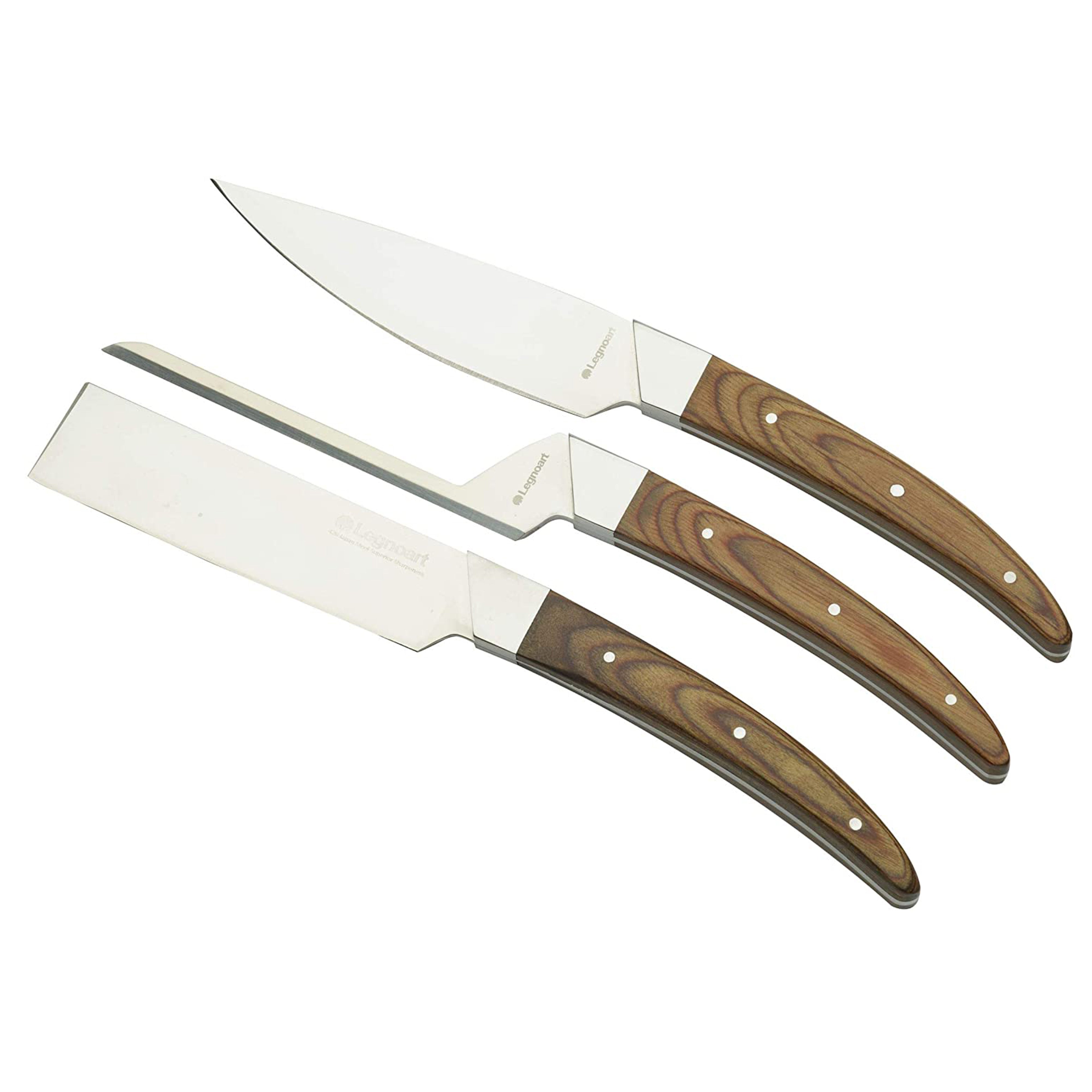 Legnoart Caseus 3 Piece Cheese Knife Set with Light Wood Handle