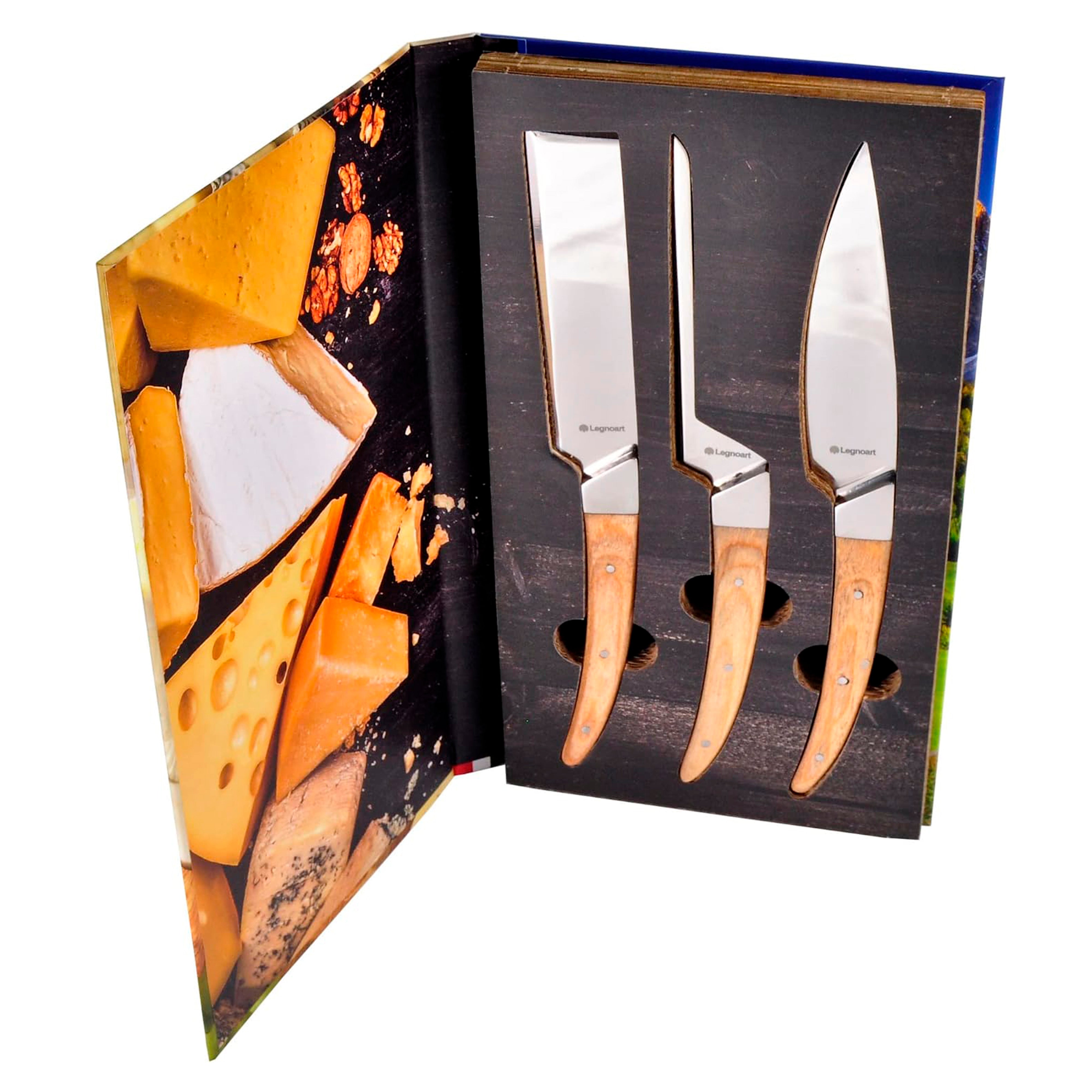 Legnoart Caseus 3 Piece Cheese Knife Set with Light Wood Handle