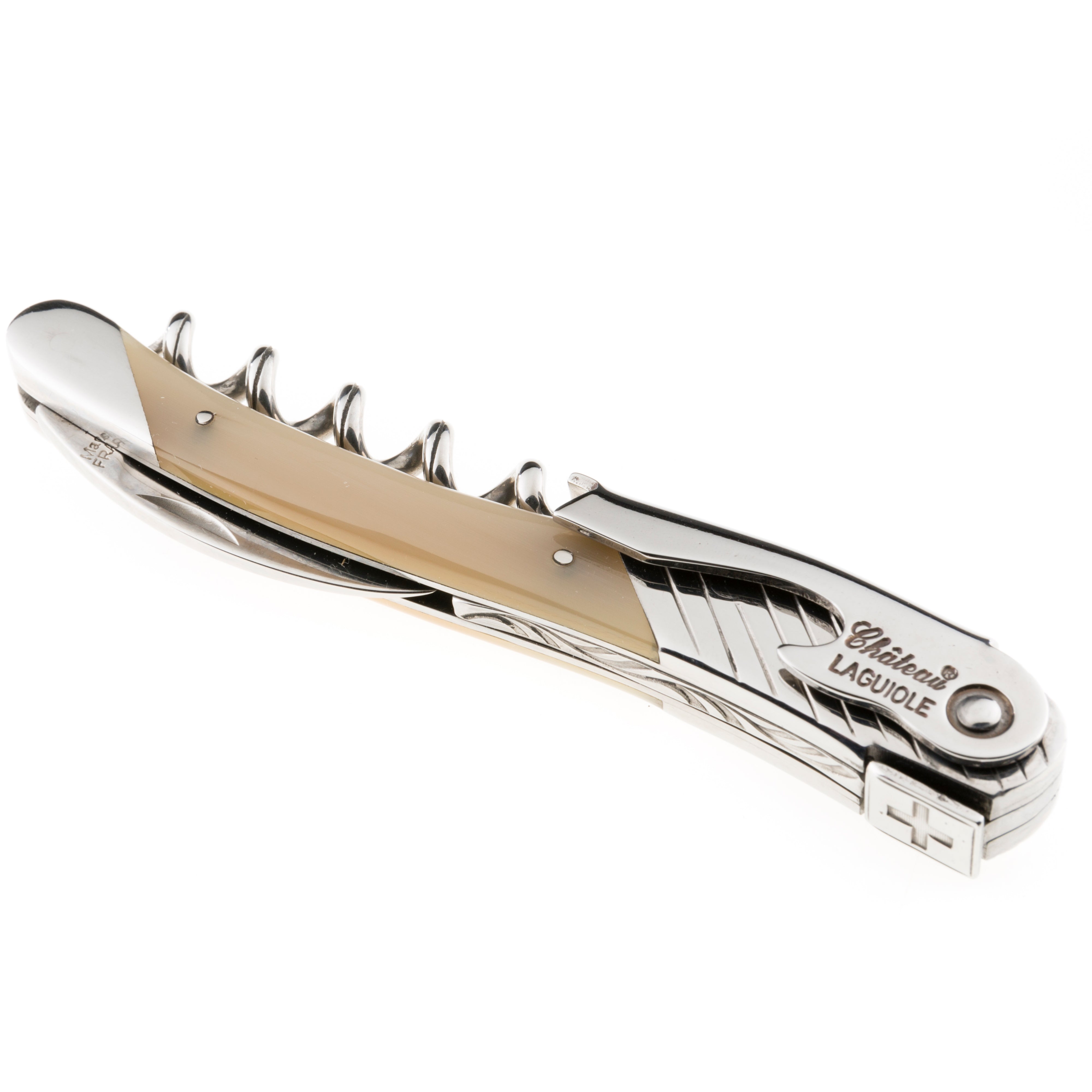 Chateau Laguiole World Best Sommelier Series Paolo Basso Stainless Steel Corkscrew with White Horn Handle