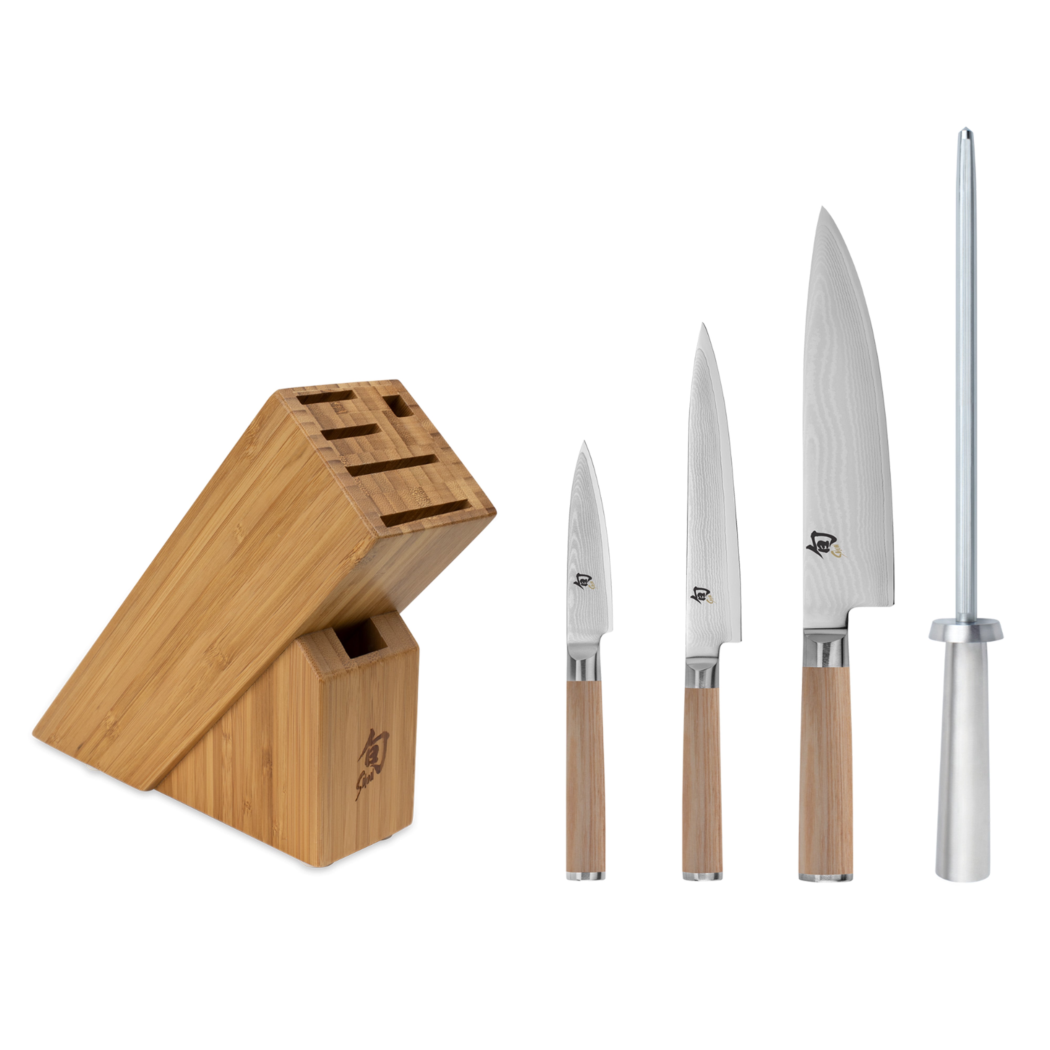 Shun Classic Blonde Damascus Steel 5-Piece Starter Knife Block Set