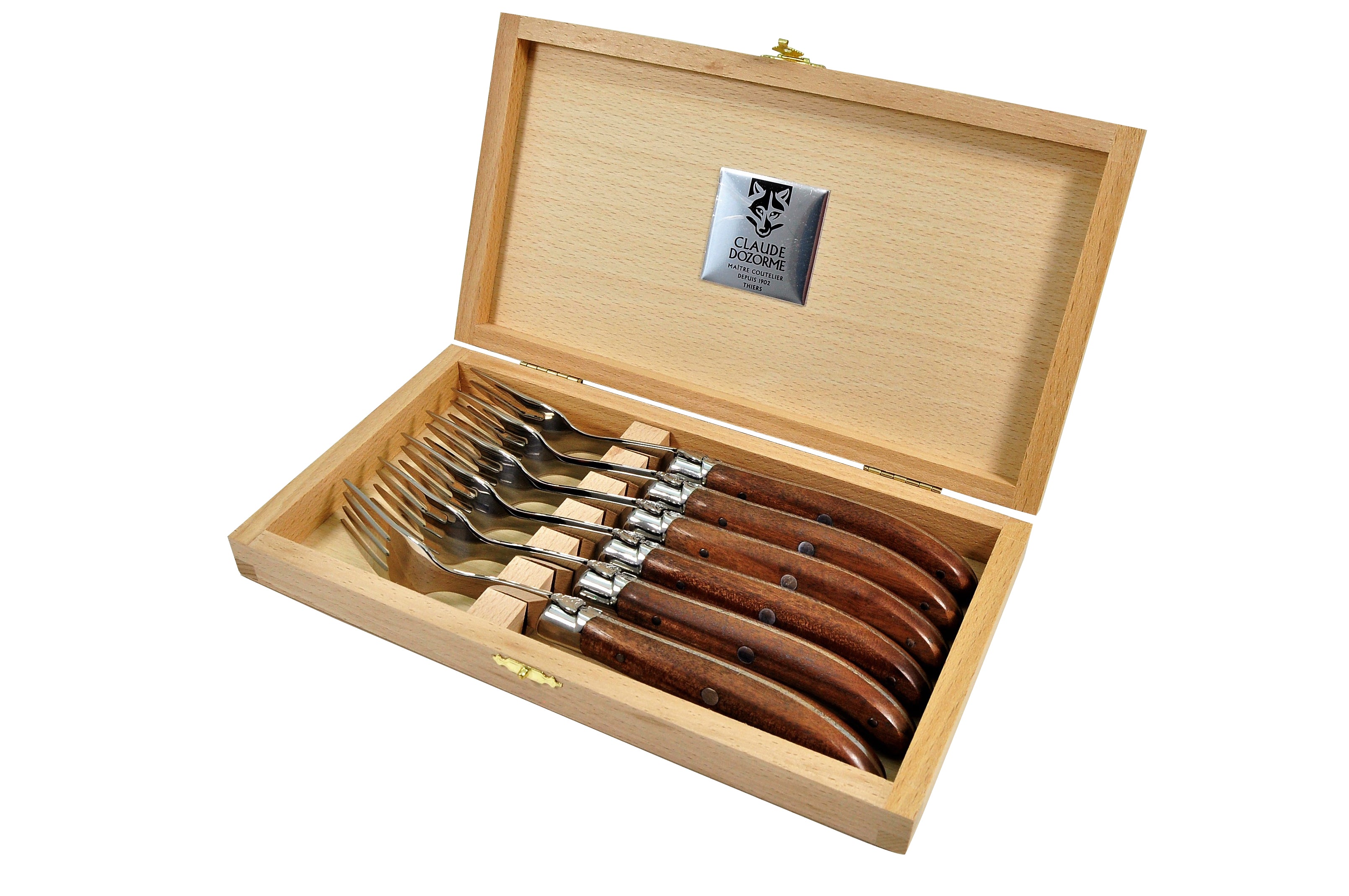 Claude Dozorme Stainless Steel 6-Piece Fork Set with Exotic Wood Handle