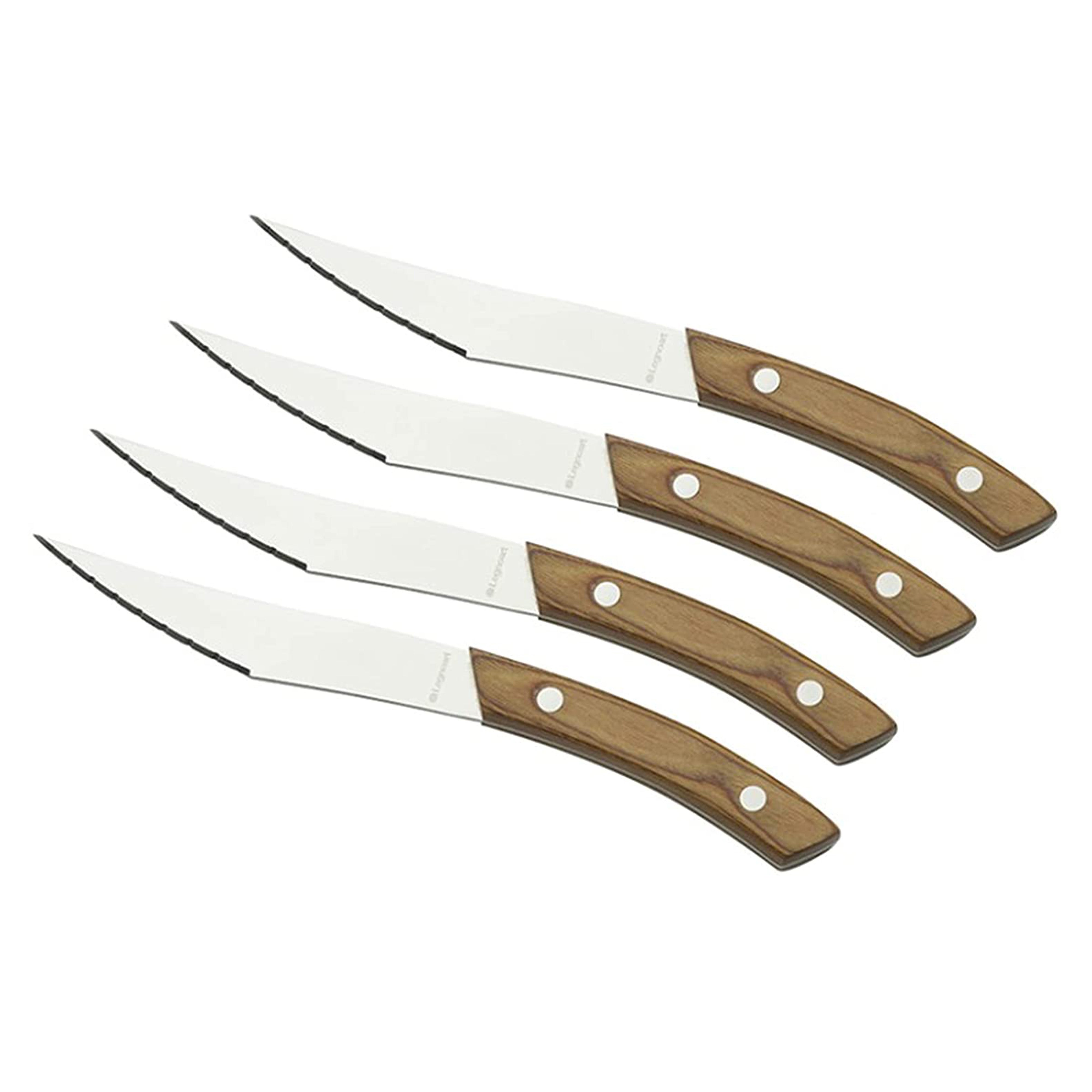 Legnoart Napoli 4-Piece Stainless Steel Pizza and Steak Knife Set with Light Wood Handle