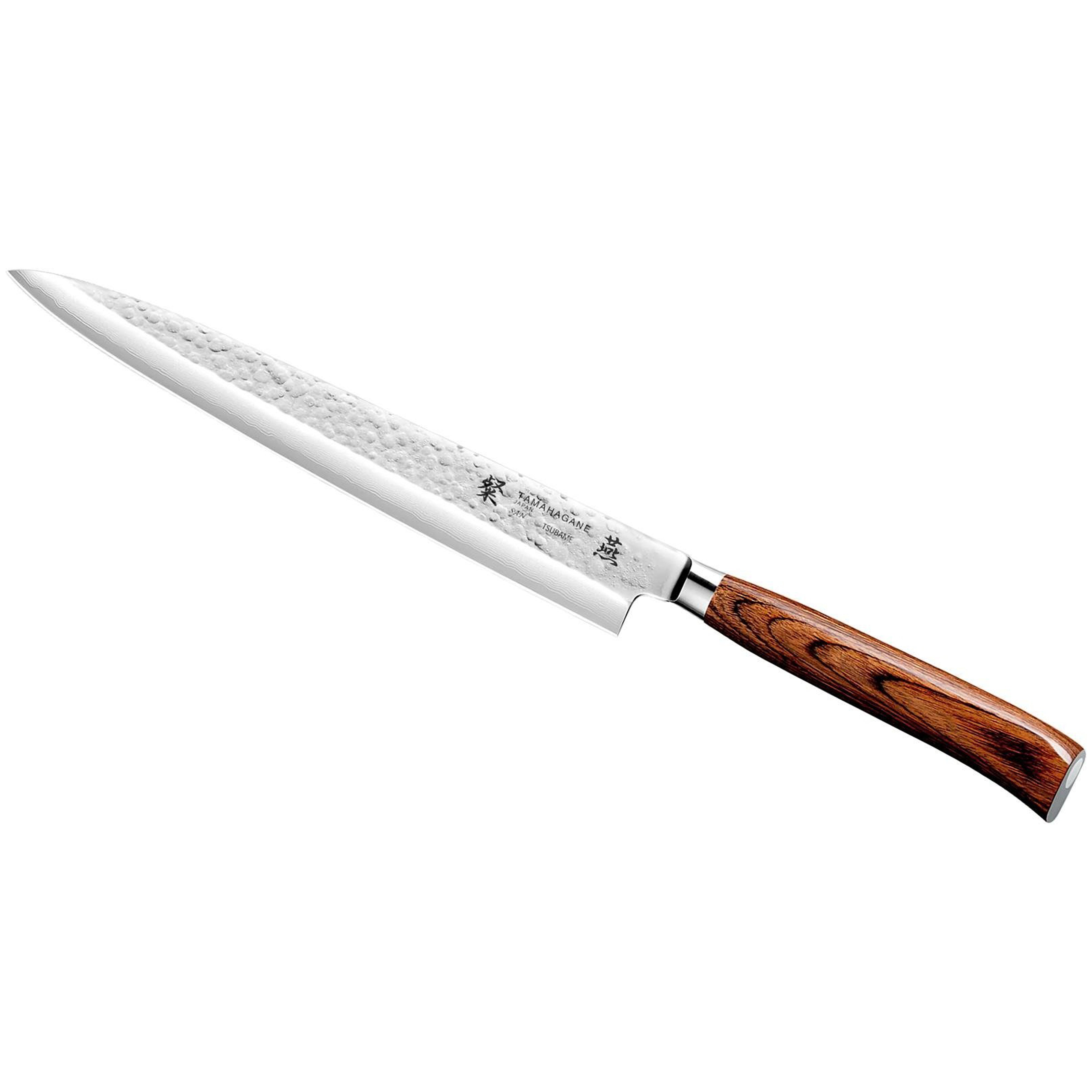 Tamahagane San Tsubame 3-ply Special Steel Sashimi Knife with Brown Pakkawood Handle, 9.5-Inches